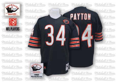 Men's Authentic Walter Payton Bear Patch Mitchell and Ness Jersey Navy Blue Home - #34 Throwback NFL Chicago Bears